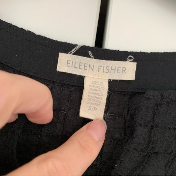 Eileen Fisher Black Tunic Blouse Organic Cotton 3/4 Sleeve Grid Cover Up Small - Picture 6 of 8